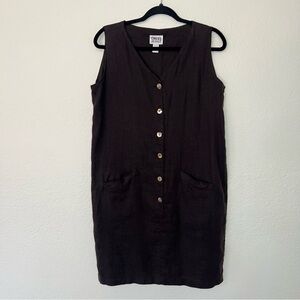 Chico’s Design Brown Midi Dress Jumper Womens Size 1 Medium 100% Linen Lagenlook